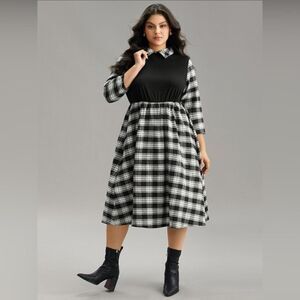 Bloomchic Plaid Midi Dress Black